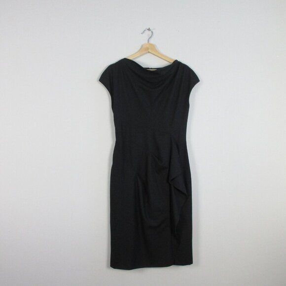Max Mara Cowl Neck Knee Length Dress Virgin Wool Draped Detail Size 8 Black 334 - Picture 1 of 11